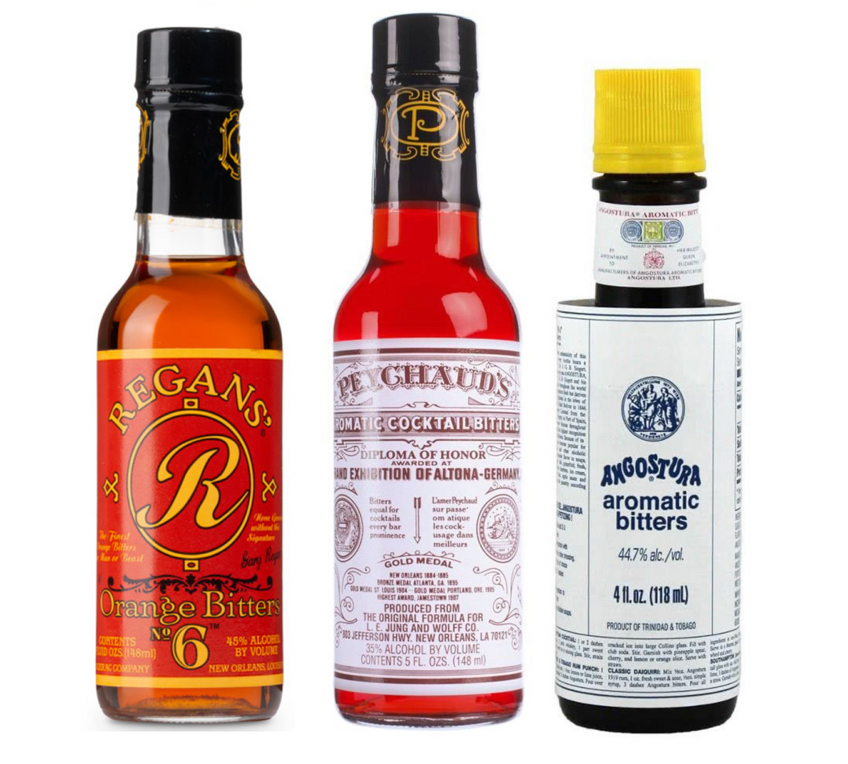 Bitters Triple PlayTM Angostura 4 oz, Regans 5 oz, Peychauds 5 oz