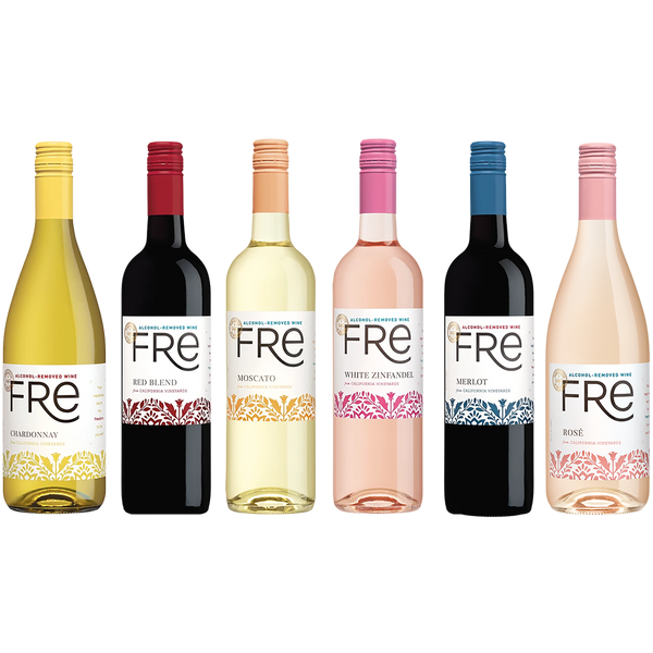 FRE Non-Alcoholic Wine Variety Pack of 6 - Sutter Home Fre Red Blend, Chardonnay, White Zinfandel, Moscato, Merlot, Rose